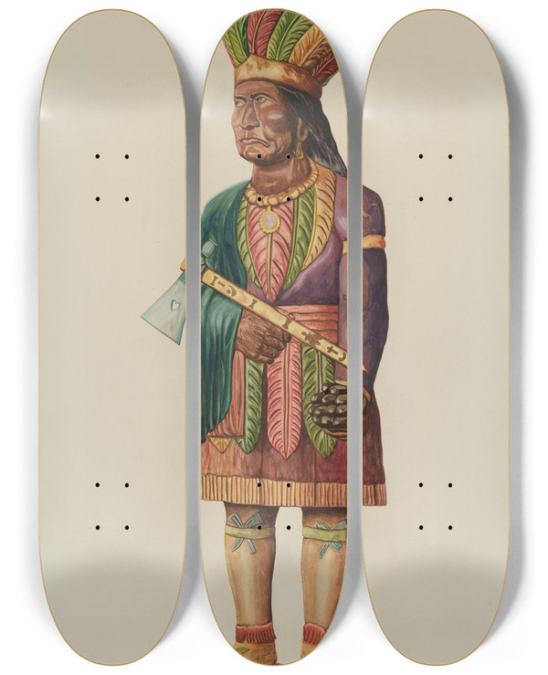 Triptych art skateboard deck of Einar Heiberg Cigar Store Indian_1 by Einar Heiberg