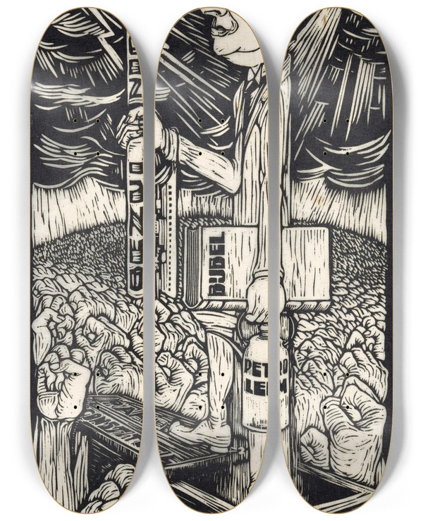 Triptych art skateboard deck of Chris Lebeau Wederopstanding Van Colijn by Chris Lebeau (1878-1945)