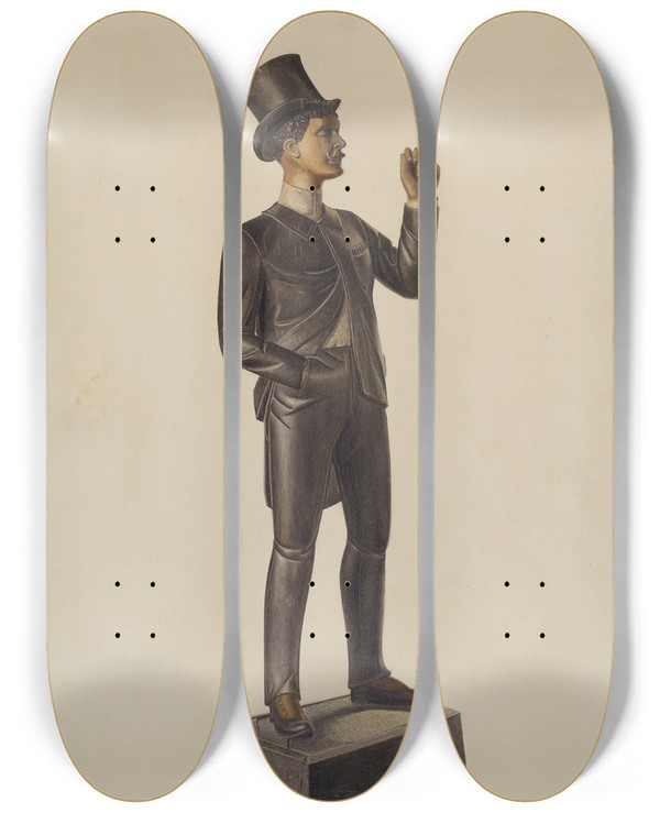 Triptych art skateboard deck of Alvin M Gully Cigar Store Man by Alvin M Gully