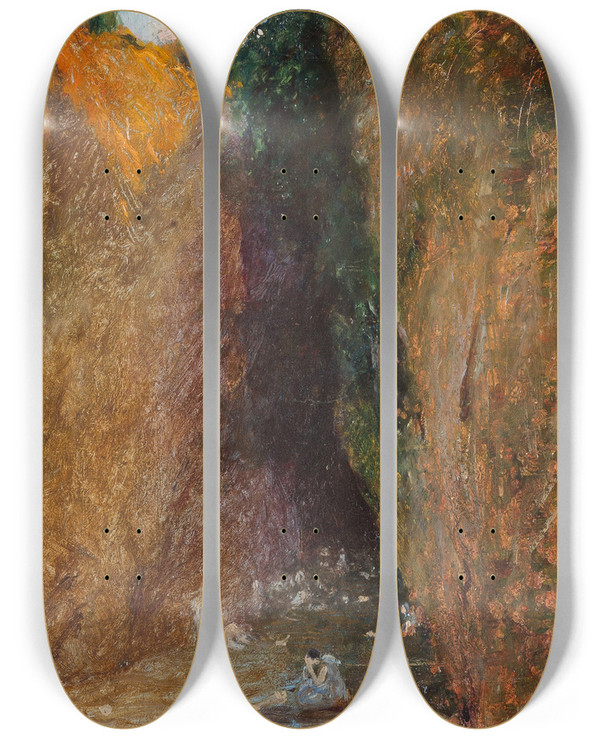 Triptych art skateboard deck of Carl Arp In The Canyon by Carl Arp (1867-1913)