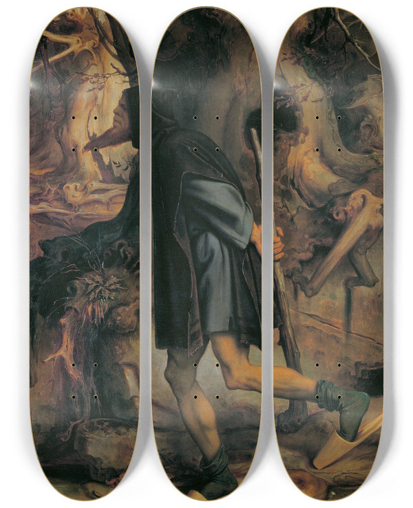 Triptych art skateboard deck of Moritz Von Schwind Rbezahl by Moritz Von Schwind (1804-1871)