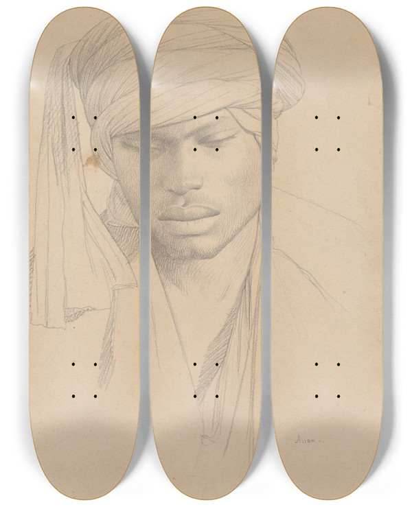 Triptych art skateboard deck of Jeanlon Grme Assan A Young Man by Jean-Lon Grme (1824-1904)