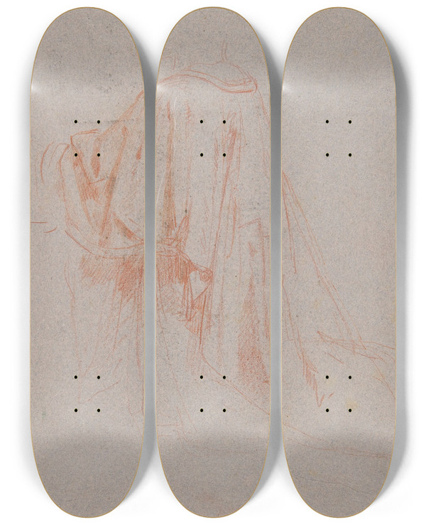 Triptych art skateboard deck of Isidore Pils Drapery Study For A Bishop_4 by Isidore Pils (1815-1875)