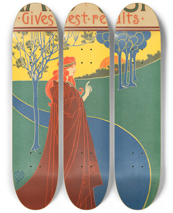 Triptych art skateboard deck of Louis Rhead The Sun_2 by Louis Rhead (1857-1926)