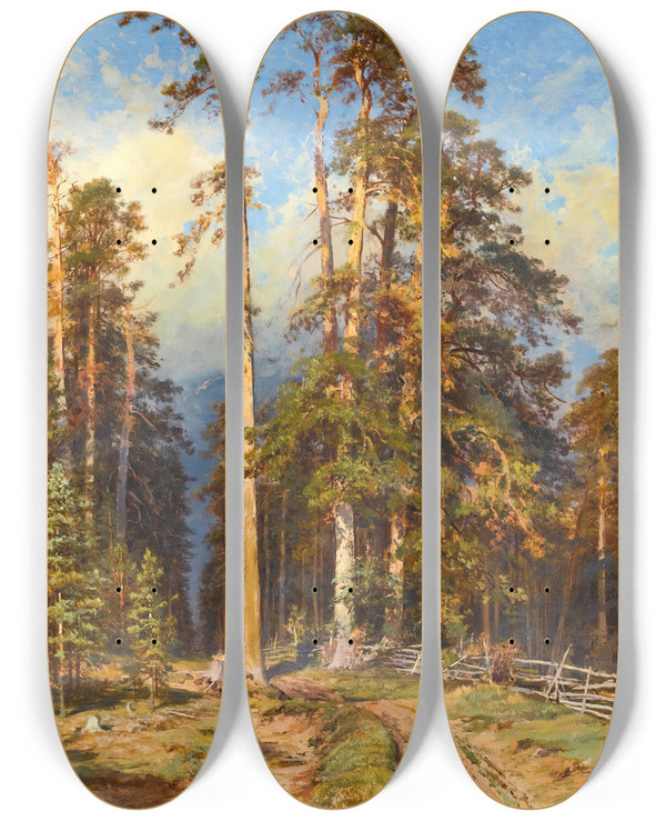Triptych art skateboard deck of Ivan Ivanovich Shishkin Pine Forest_2 by Ivan Ivanovich Shishkin (1832-1898)