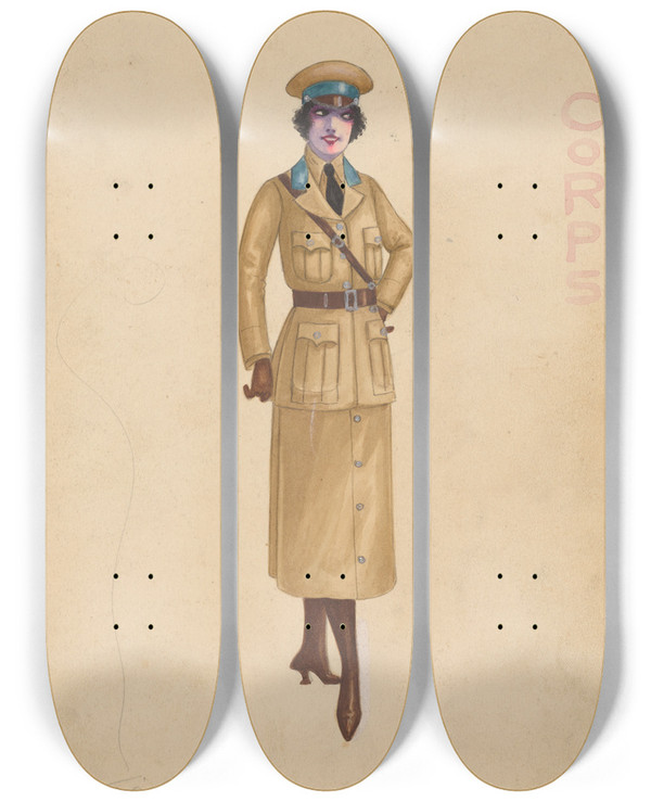 Triptych art skateboard deck of Will R Barnes Motor Corps 5 by Will R Barnes (1939)