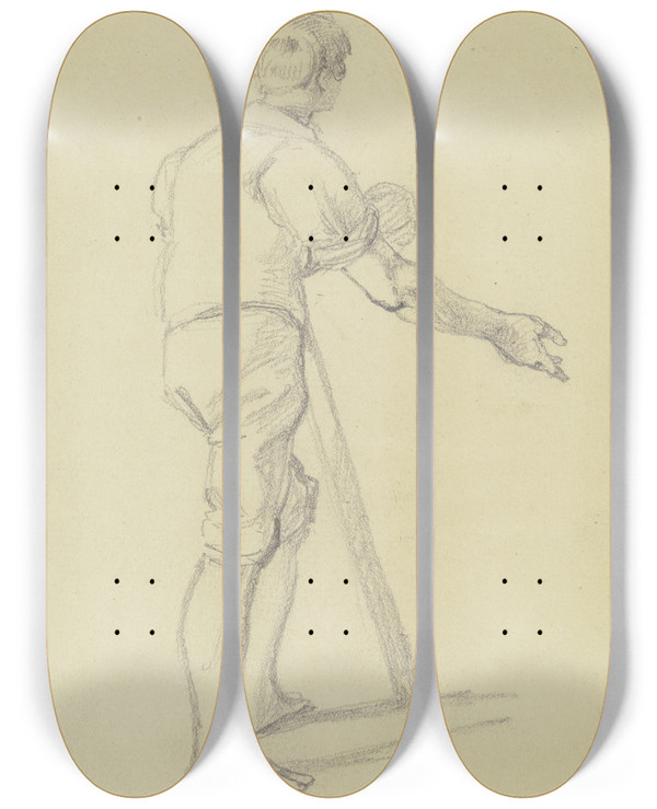 Triptych art skateboard deck of Jakob Becker Young Farmer_3 by Jakob Becker (1810-1872)