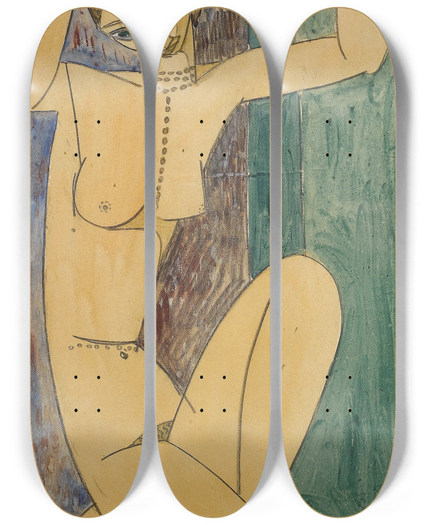 Triptych art skateboard deck of Amedeo Modigliani Cariatide by Amedeo Modigliani (1884-1920)