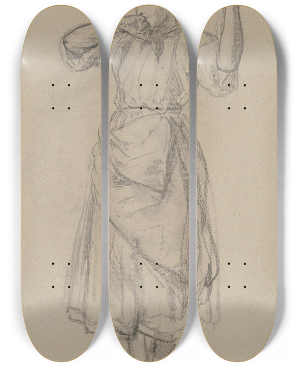 Triptych art skateboard deck of Benjamin Vautier Junge Buerin Aus Dem Willigen Modell by Benjamin Vautier (1829-1898)