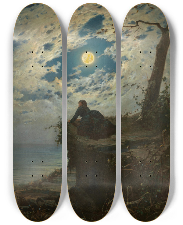Triptych art skateboard deck of Alfonso Simonetti E Ancor Non Torna And She Never Returned by Alfonso Simonetti (1840-1892)