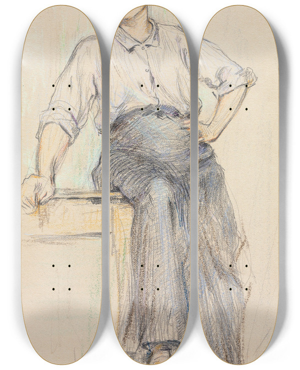 Triptych art skateboard deck of James Carroll Beckwith The Toiler by James Carroll Beckwith (1852-1917)