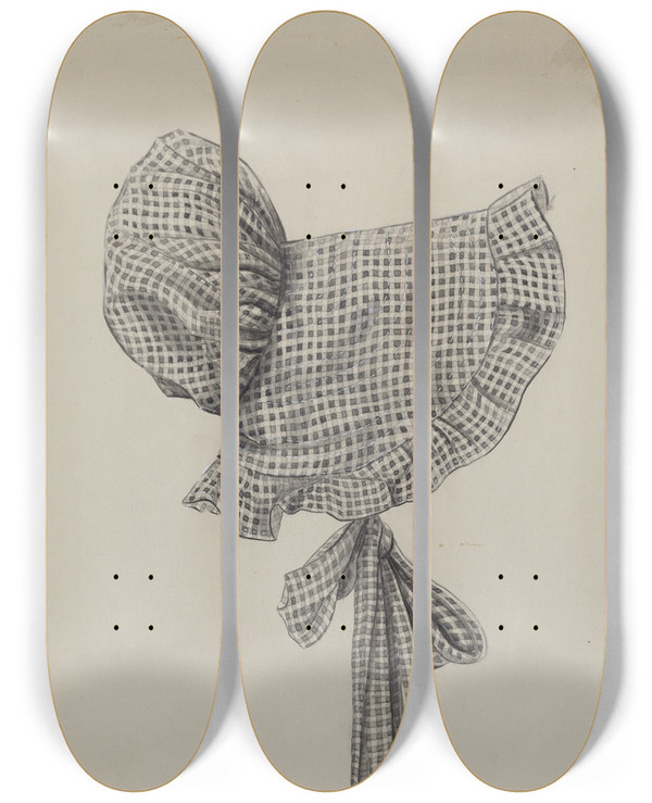 Triptych art skateboard deck of Bertha Semple Dolls Gingham Sunbonnet by Bertha Semple