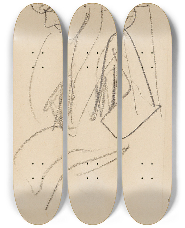 Triptych art skateboard deck of Paul Gangolf Figur Von Der Seite by Paul Gangolf (1879-1936)