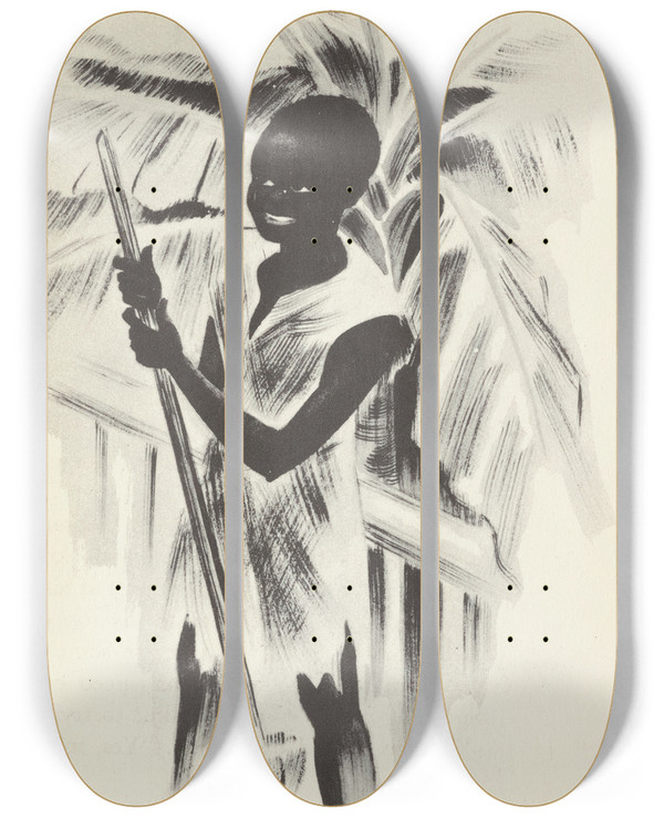 Triptych art skateboard deck of Avery Johnson Mouseknees Pl15 by Avery Johnson (1906-1990)