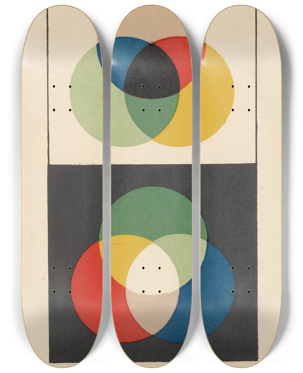 Triptych art skateboard deck of Arthur Herbert Church The Three Colour Sensations by Arthur Herbert Church (1834-1915)