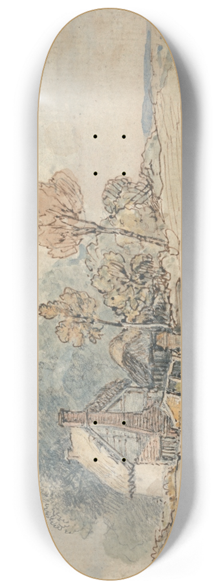 James Ward - A Thatched Cottage and Trees at the Turn of a Country Road 8.25 inch art skate deck