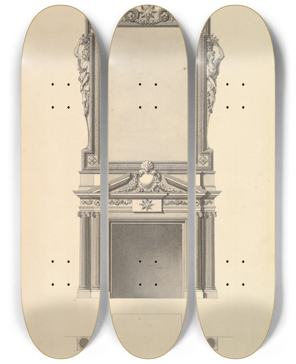 Triptych art skateboard deck of Isaac Ware Salon Chimney Houghton Hall Norfolk Elevation by Isaac Ware (1704-1766)