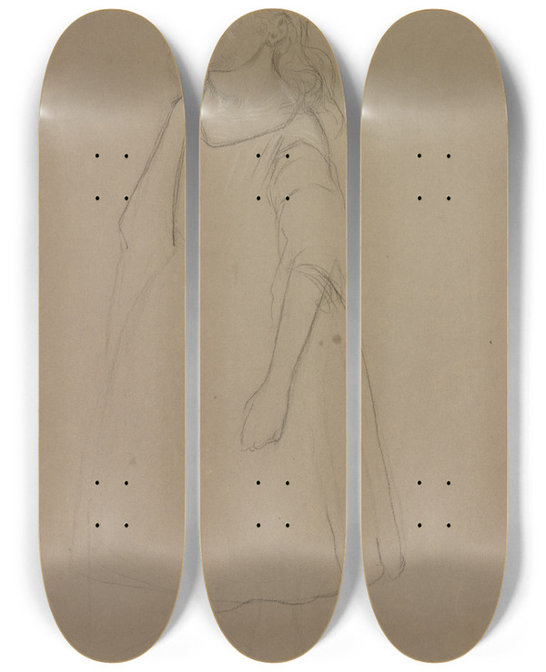 Triptych art skateboard deck of Victor Mller Stehendes Mdchen Nach Links Gewandt by Victor Muller (1829-1871)
