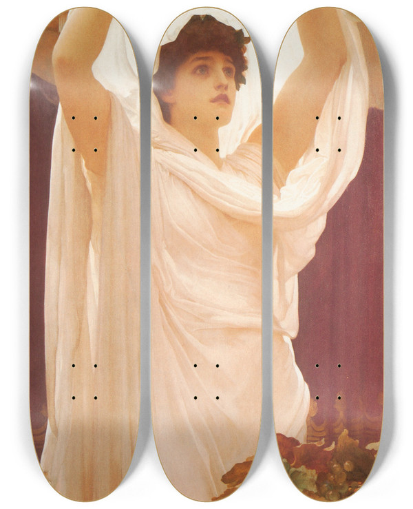 Triptych art skateboard deck of Frederic Leighton Invocation by Frederic Leighton (1830-1896)