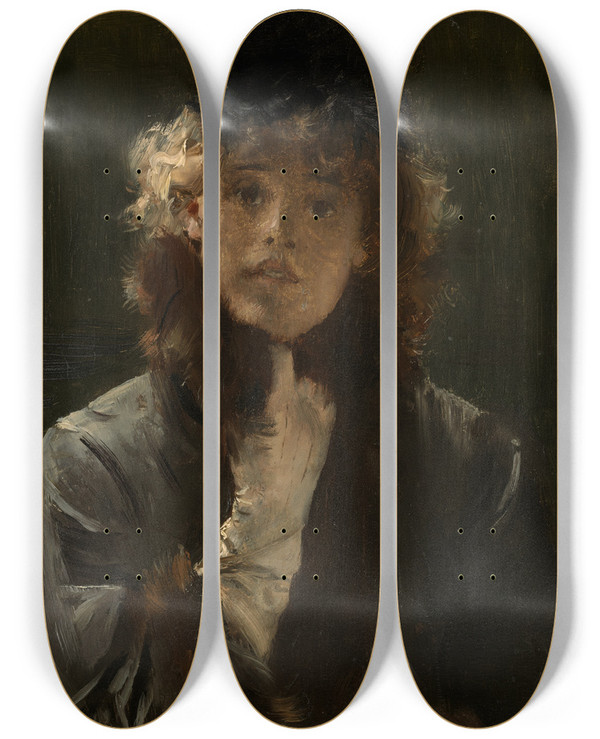 Triptych art skateboard deck of Alfred Stevens The Parisian Sphinx_1 by Alfred Stevens (1817-1875)