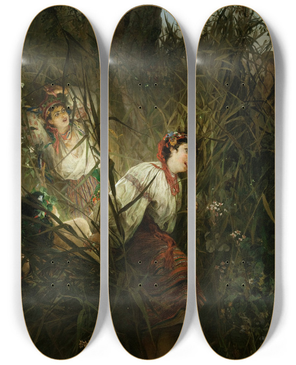 Triptych art skateboard deck of Witold Pruszkowski Water Nymphs_2 by Witold Pruszkowski (1846-1896)