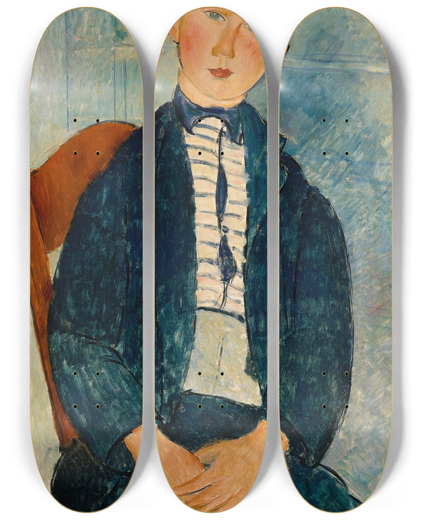Triptych art skateboard deck of Amedeo Modigliani Boy In A Striped Sweater by Amedeo Modigliani (1884-1920)