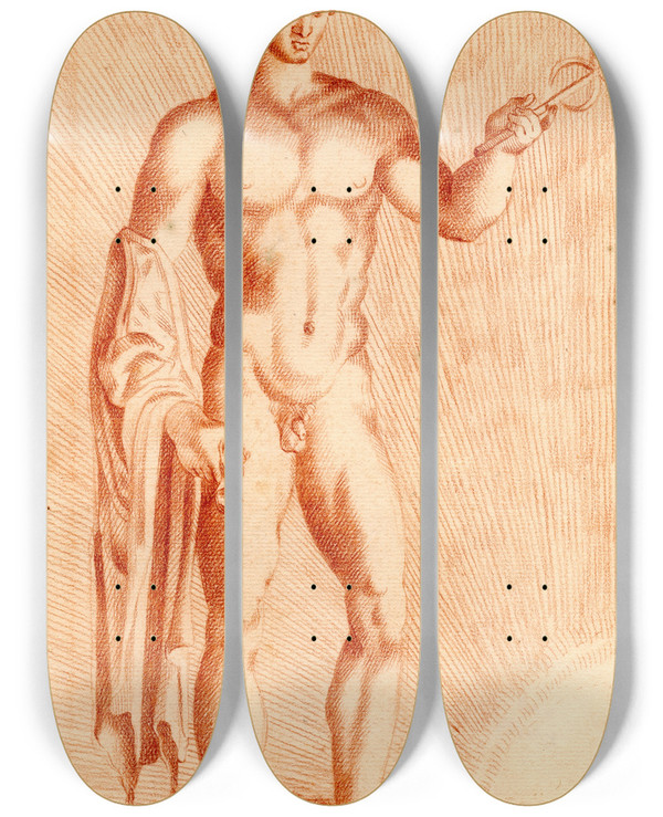 Triptych art skateboard deck of Cornelis Pronk Beeld Van Mercurius by Cornelis Pronk (1691-1759)