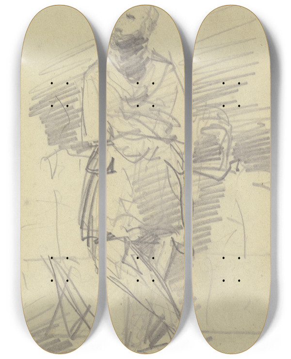 Triptych art skateboard deck of Ferdinand Von Rayski Studie Zu Einem Mnnlichen Portrt by Ferdinand Von Rayski (1806-1890)