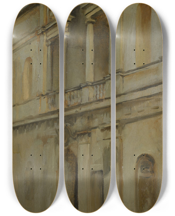 Triptych art skateboard deck of Edwin Austin Abbey Architecturalstudy_2 by Edwin Austin Abbey (1852-1911)