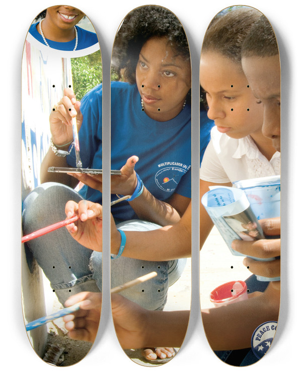 Triptych art skateboard deck of Peace Corps World Aids Day 2007 Iap Version by Peace Corps (20-)