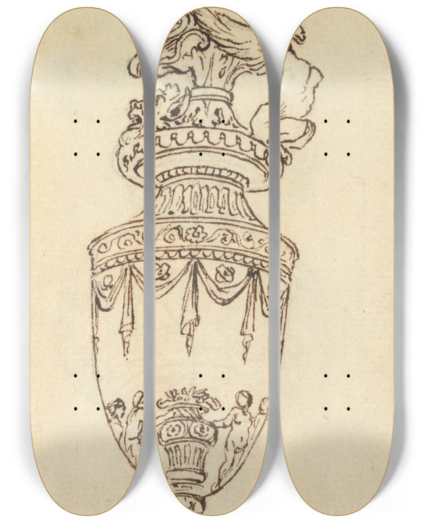 Triptych art skateboard deck of Benjamin West Study Of A Vase_6 by Benjamin West (1738-1820)