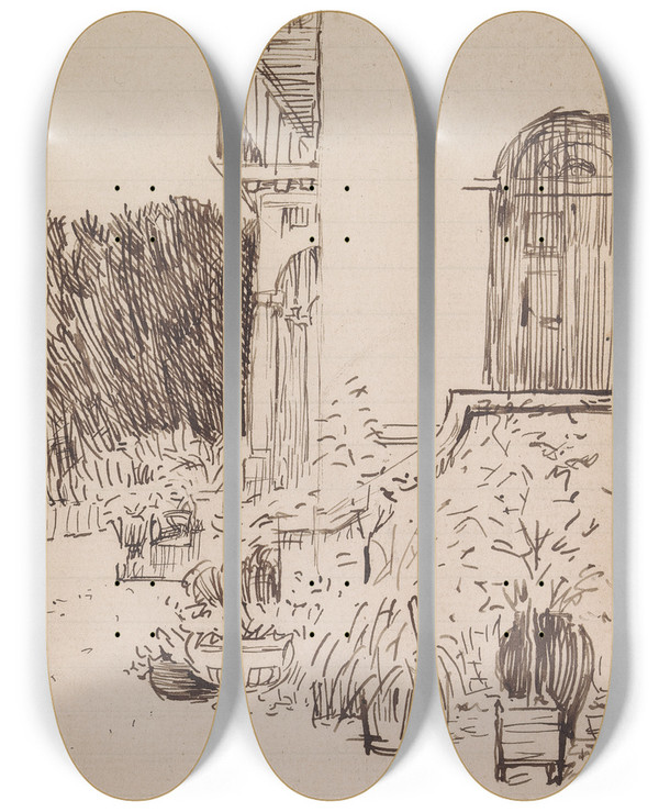 Triptych art skateboard deck of Charles Samuel Keene Sketchbook Drawing_3 by Charles Samuel Keene (1823-1891)