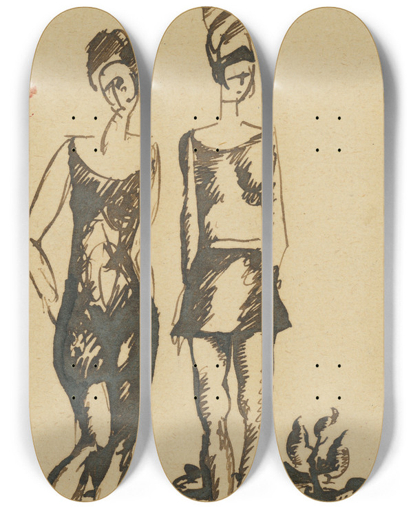 Triptych art skateboard deck of Kontantn Bauer Figurlna Kompozcia_2 by Konstantin Bauer (1893-1928)