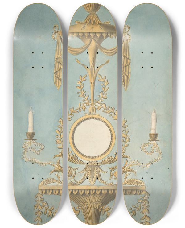 Triptych art skateboard deck of John Yenn Design For A Sconce With A Mirror by John Yenn (1750-1821)