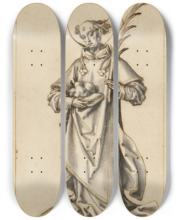 Triptych art skateboard deck of Hans Holbein The Elder St Stephen by Hans Holbein The Elder (1460-1524)