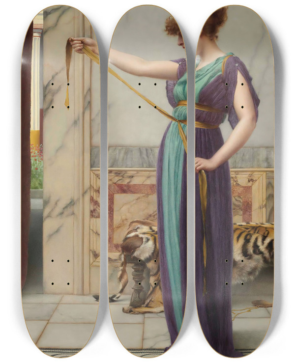 Triptych art skateboard deck of John William Godward A Pompeian Lady_2 by John William Godward (1861-1922)
