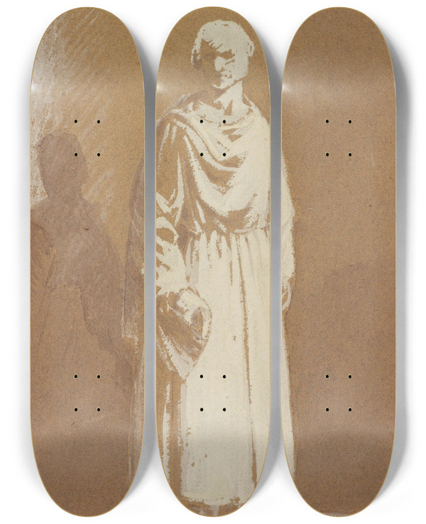 Triptych art skateboard deck of Robert Walter Weir Robed Man In An Archway by Robert Walter Weir (1803-1889)