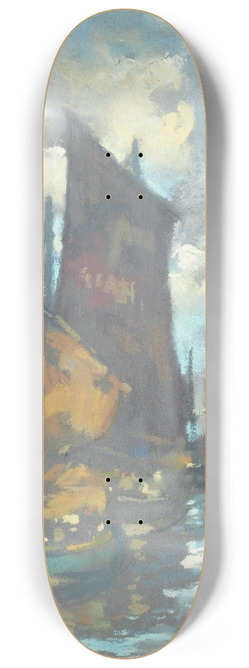 James Watterston Herald - Fishing boats in a harbour 8.25 inch art skate deck