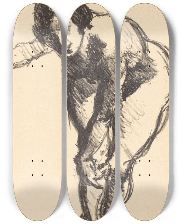 Triptych art skateboard deck of Lovis Corinth Nude Bending Forward Gebeugter Akt by Lovis Corinth (1858-1925)