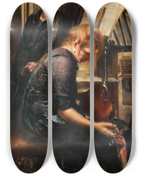 Triptych art skateboard deck of Max Lewis Die Macht Der Musik by Max Lewis (1863-1930)