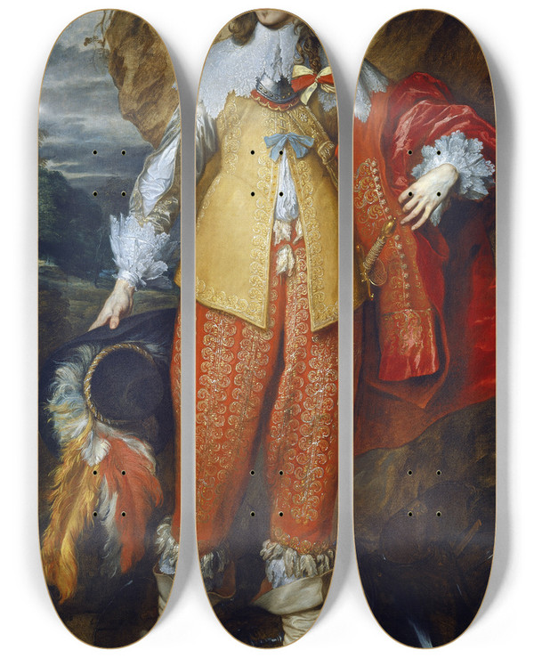 Triptych art skateboard deck of Anthony Van Dyck Henri Ii De Lorraine by Anthony Van Dyck (1599-1641)