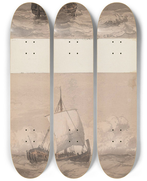 Triptych art skateboard deck of Carl Frederik Srensen Seilskute by Carl Frederik Sorensen (1818-1879)