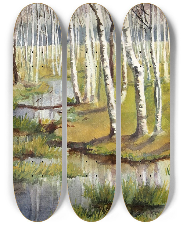 Triptych art skateboard deck of Lilly Walther Kased by Lilly Walther (1866-1946)