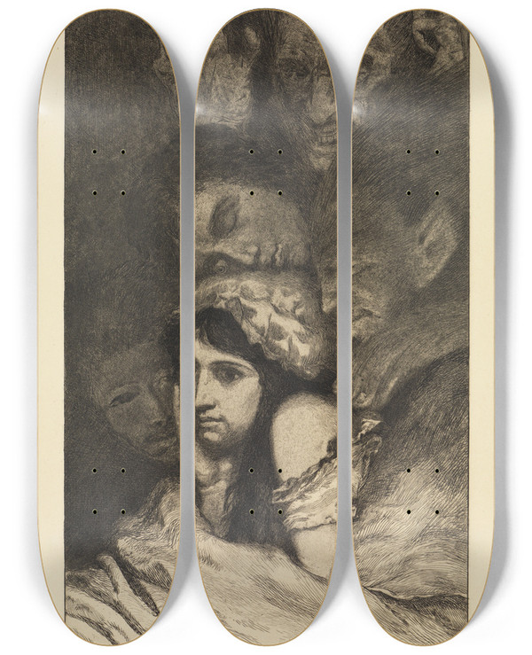 Triptych art skateboard deck of Max Klinger Trume Ein Leben Opus Viii Blatt 3 by Max Klinger (1857-1920)