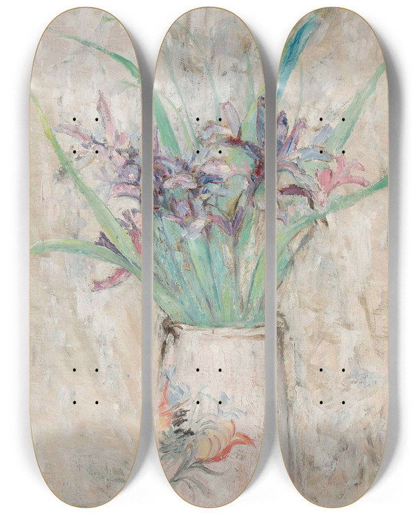 Triptych art skateboard deck of Tadeusz Makowski Irises In A White Flowervase by Tadeusz Makowski (1882-1932)