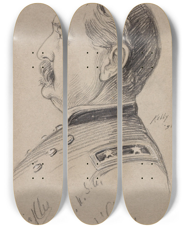 Triptych art skateboard deck of James Edward Kelly D Sickles by James Edward Kelly (1855-1933)