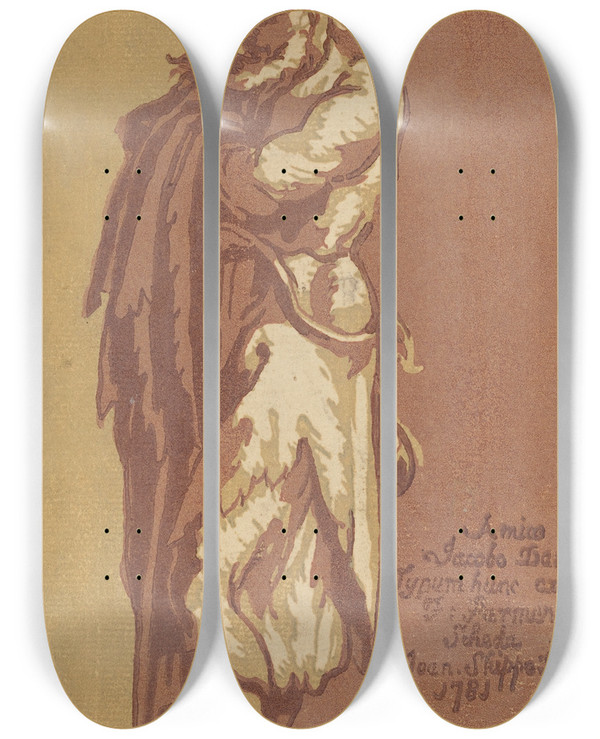 Triptych art skateboard deck of John Skippe Male Saint Standing With Folded Arms Facing To The Left by John Skippe (1742-1812)