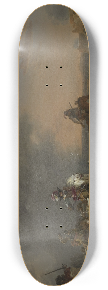 Jan Asselijn - Cavalry Attack at Sunset 8.25 inch art skate deck