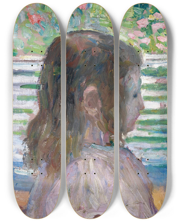Triptych art skateboard deck of Henri Lebasque Petite Tte De Profil by Henri Lebasque (1865-1937)