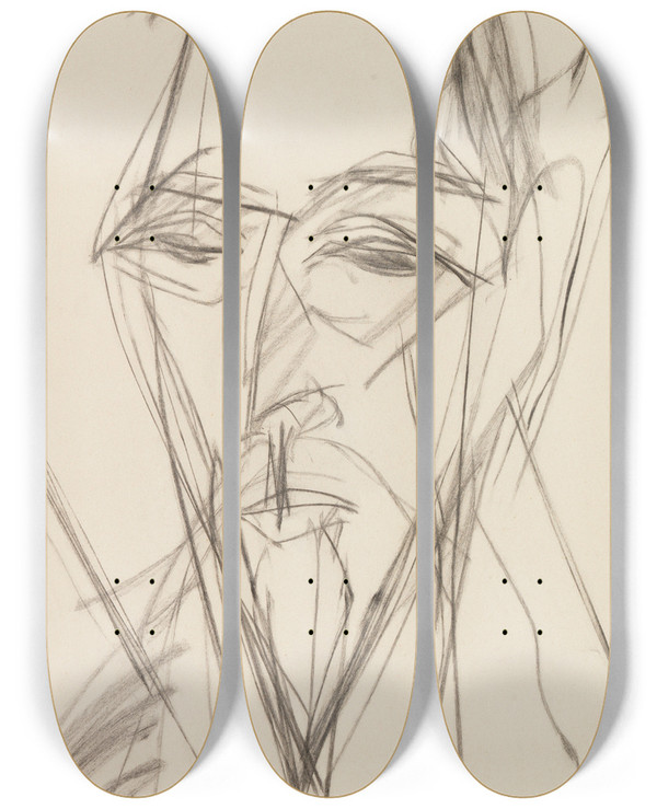 Triptych art skateboard deck of Ernst Ludwig Kirchner Bildnis Botho Graef by Ernst Ludwig Kirchner (1880-1938)